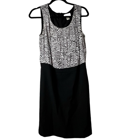 ANN TAYLOR LOFT Dress Black Leopard Cheetah Animal Print Sheath Size 6 Career - Picture 1 of 7